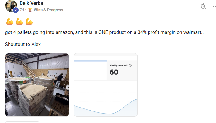 Student Delk sharing four pallets on a 34% profit margin product